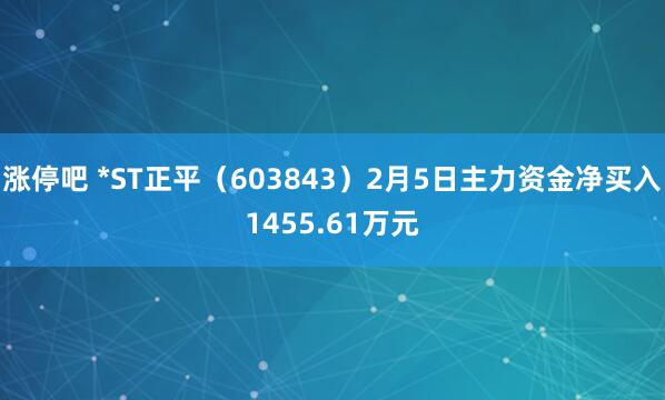 涨停吧 *ST正平（603843）2月5日主力资金净买入1455.61万元